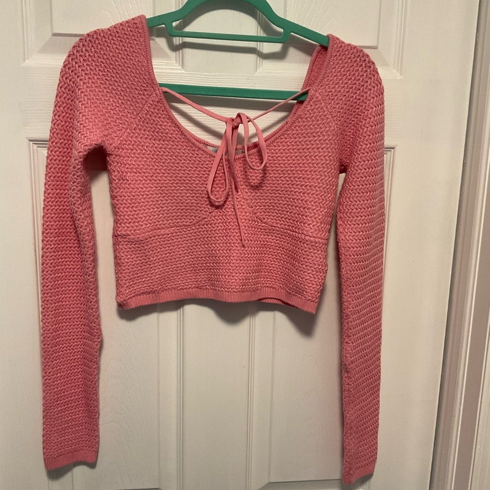 Free People Pink Long Sleeve Cropped Knit Top